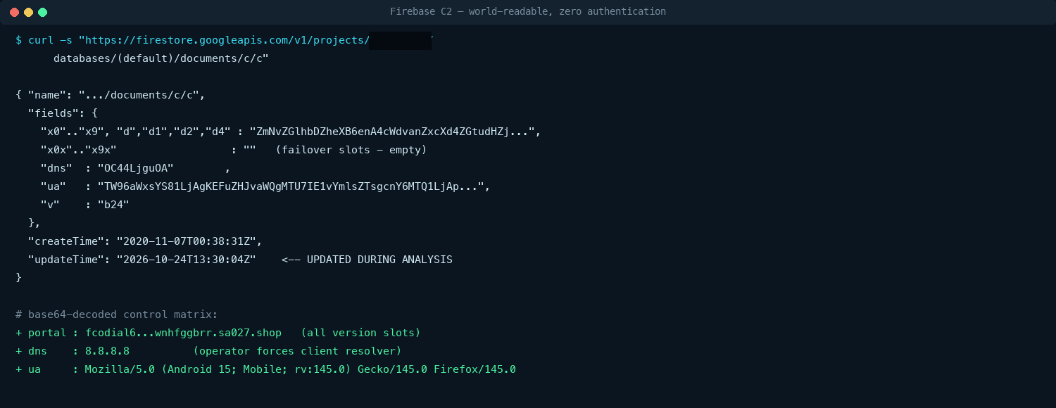 Figure 16 — Original Firestore terminal capture