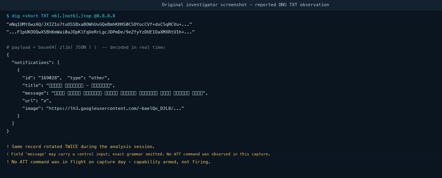 Figure 13 — Original DNS TXT capture