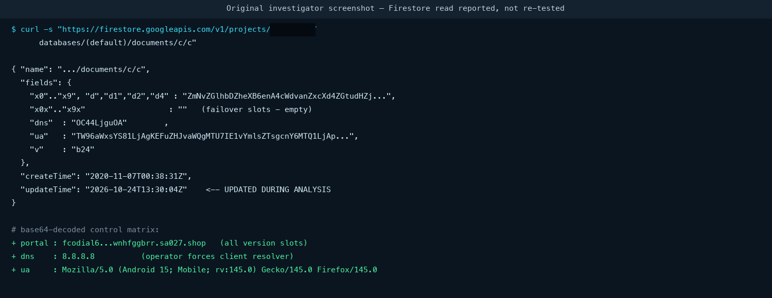 Figure 15 — Reported Firestore document response