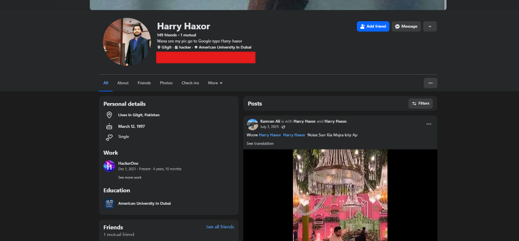 Facebook Profile of Harry Haxor