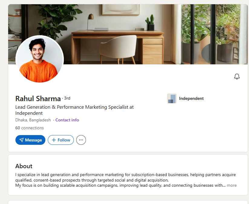 Fake LinkedIn Profile of Rahul Sharma